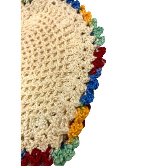 2 Crochet Rainbow Edge Doily Table Place Mat Trivet Coaster Hot Pad Pot Holder - Picture 5 of 11